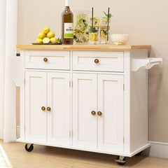 Kitchen Cabinets Rolling Kitchen Island Cart with Storage, Wooden Handcart with Spice and Towel Rack Kitchen Furniture