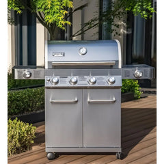 Grills 4-Burner Propane Gas Grills Stainless Steel Cabinet Style with Side & Side Sear Burners, Built-In Thermometer, BBQ Grill