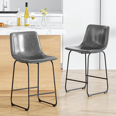 Bar Stools Set of 4, 26inch Counter Height Bar Stools with Back, Modern Faux Leather Bar Stools with Metal Legs and Footrest