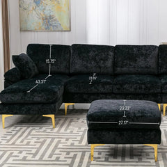 U-Shaped Sectional Sofa Couch, 4 Seat Sofa Set for Living Room, Convertible L-Shaped Velvet Couch Set with Chaise Lounge