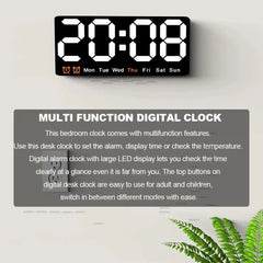 Large Colorful LED Digital Alarm Clock With DateTemperature 2 Alarms Large Display Day Clock Battery Backup 12/24H Wall Clock