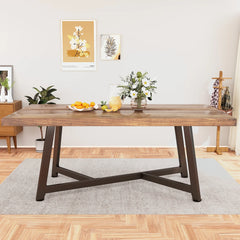 72IN Large Solid Wood Dining Table for 6 8 10 People, Rectangle Kitchen Furniture with/Adjustable Metal Leg (No Bench)