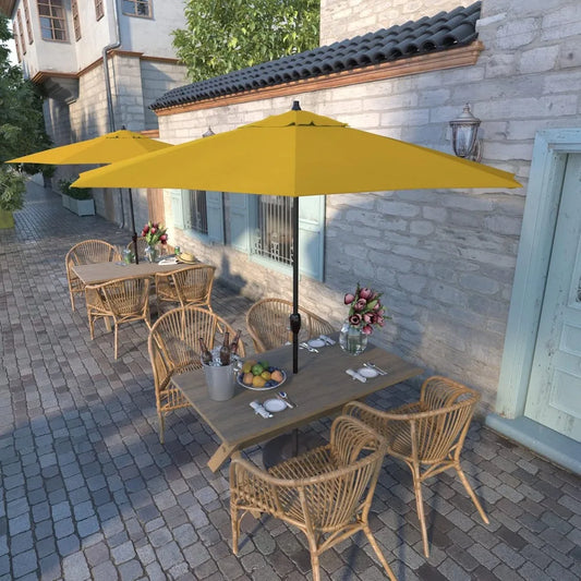 9' Rd Sunbrella Aluminum Patio Umbrella, Crank Lift, Auto Tilt, Bronze Pole, Sunflower Yellow