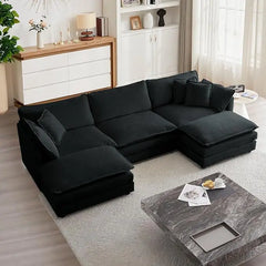 Modular Sectional Sofa, 111.5 Inch U Shaped Couch Set for Living Room,3-Seater Comfy Cloud Couches with Movable Ottoman,Chenille