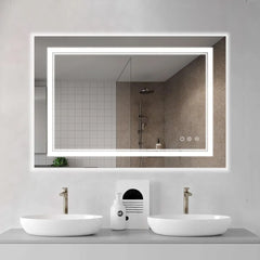 40x24 LED Mirror Bathroom Lights, Frameless Over Sink, Bedroom Vanity Mirror Frontlit and Backlit, Dimmable Smart Mirror Wall