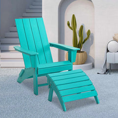 Outdoor Wooden Folding Adirondack Chair With Footrest Weather Resistant Fire Pit Chair Patio Chairs Set