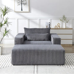 Oversized Chaise Lounge Chair with Removable Ottoman,Corduroy Upholstered Modern Deep Seat Sofa Couch with Pillows