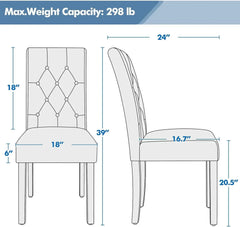 Dining Chairs with Faux Leather Surface and Rubber Wooden Legs, Modern Quilted Side Chairs, 6 Chairs, Suitable for Restaurants