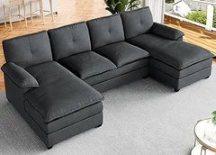 Sectional Couches for Living Room, U Shaped Couch 110in Sectional Sofa,Cloud Couch for Living Room (Black)，Living Room Sofas