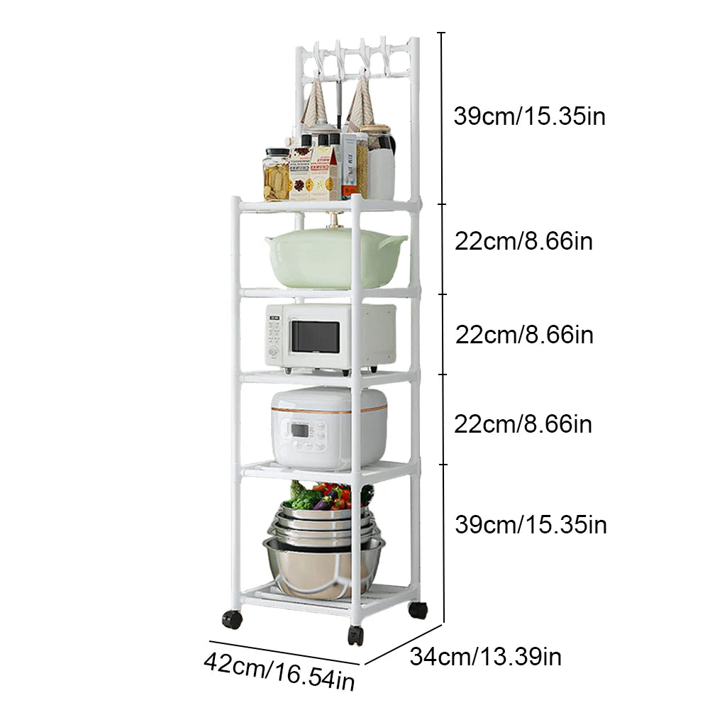 5 Tier Storage Shelves 110LBS Heavy Duty Shelving Unit Storage Rack w/Rolling Wheel for Laundry Bathroom Kitchen Garage