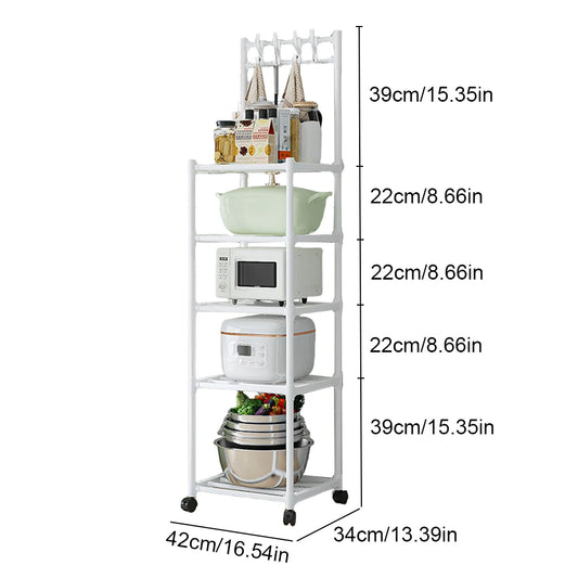 5 Tier Storage Shelves 110LBS Heavy Duty Shelving Unit Storage Rack w/Rolling Wheel for Laundry Bathroom Kitchen Garage