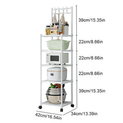 5 Tier Storage Shelves 110LBS Heavy Duty Shelving Unit Storage Rack w/Rolling Wheel for Laundry Bathroom Kitchen Garage