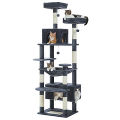 Large Cat Tree Tower for Indoor Cats With Sisal-Covered Scratching Posts Spacious Hammock Padded Perches and Condos Dark Grey