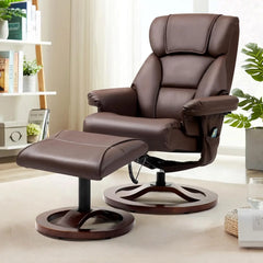 Electric Massage Recliner with Ottoman, Swivel Lounge Chair with Massage, Faux Leather Recliner with Adjustable Back