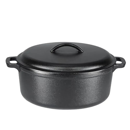 Cast Iron Dutch Oven Pot 7 Quart Pre-Seasoned High Heat Retention Dual Handles Black