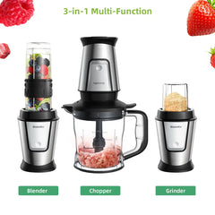 BioloMix 3-in-1 Multifunctional Food Processor 700W Portable Juicer Blender Personal Smoothie Mixer Food Chopper and Dry Grinder