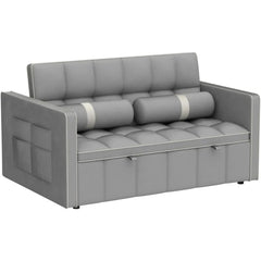 3 in 1 Sleeper Sofa Couch Bed w/Pullout Bed Adjustable Backrest,Cylinder Pillows Tufted Velvet Convertible Loveseat Futon Sofa