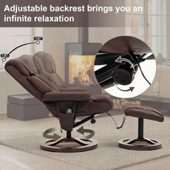 Electric Massage Recliner with Ottoman, Swivel Lounge Chair with Massage, Faux Leather Recliner with Adjustable Back