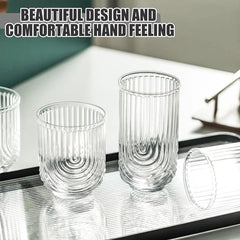 8 Pieces 14/12OZ Art Deco Cocktail Glass Highball Ribbed Glass Drinking Glass Set Unique Glassware Beverage Iced Coffee Cup Set