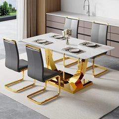 63” Glass Dining Table Set for 4,Modern Dining Room Table Set for 4,Kitchen Table and PU Leather Chairs for 4, Glass Top