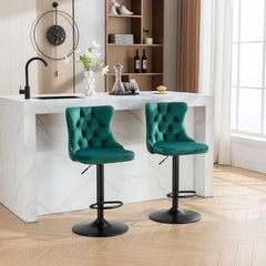 Bar Stools Set of 2,Adjustable Barstools with Back Velvet Tufted Counter Stool Modern Upholstered Bar Chairs with Nailhead