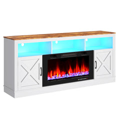 Farmhouse Fireplace TV Stand for 75/80 Inch TV, Entertainment Center Suit for 36”Electric Fireplace, 70” LED Media Console