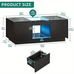 LED Coffee Tables Rectangle Center Table with Charging Station & Storage Drawers