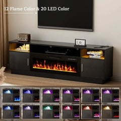 70'' TV Stand with 36'' Fireplace-LED Light Entertainment Center for 75+ inch TV-White TV Cabinet with Storage