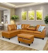 L Shaped Sofa with Ottoman Modern Sectional Living Room,Bedroom,Office,L Couch Brown