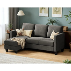 Convertible Sectional Sofa Couch, 3 Seat L-Shaped Sofa with Linen Fabric Ottoman Small Couch for Small Apartments