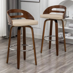 Bar Stools Set of 2, Swivel Bar Height Stools with Low Back, Wood Bar Chairs with Soft Cushion Seat, 30.31-Inch Seat Height