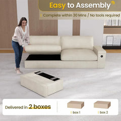 Modern Sofas Couches for Living Room, Comfy Couch with Extra Deep Seats, Oversized Loveseat Sofa with Storage and 2 USB C