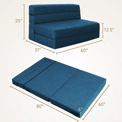 60 Inch Folding Sofa Couch Memory Foam with Pillow Convertible Sleeper Mattress Futon Lazy for Living Room，Washable Cover