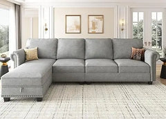 Velvet Sectional Sofa,L Shaped Sectional Couch with Reversible Chaise Convertible 4 Seater Sofa Couch，Living Room Sofas