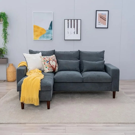 Convertible Sectional Sofa Couch with Reversible Chaise, L-Shaped Couch Linen Fabric for Small Space, Apartment