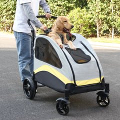 Portable Dog Stroller 4 Wheels for Large Dogs Foldable Pet Cat Travel Carriage Stroller Breathable Carrier for Outside Play