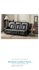 Leather Loveseat Recliner with Console Cup Holders USB Ports Double Reclining Sofa Couch