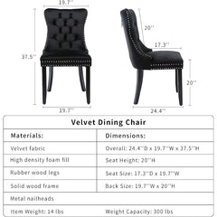 Black Velvet Dining Chairs Set of 6, Kitchen & Dining Room Chairs Set of 6, Tufted Dining Chairs