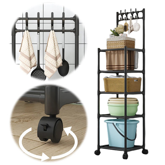 5 Tier Storage Shelves 110LBS Heavy Duty Shelving Unit Storage Rack w/Rolling Wheel for Laundry Bathroom Kitchen Garage