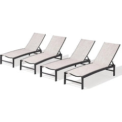 Outdoor Lounge Chairs Set of 4, Patio Aluminum Chaise Lounge with Adjustable Backrest, Rustproof Pool Lounge Chairs