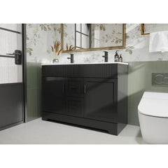 48" Bathroom Vanities Sink Combo Set, Modern Cabinet w/Wave Lines, Undermount Double Resin Sink w/Matte Black Faucet Drain