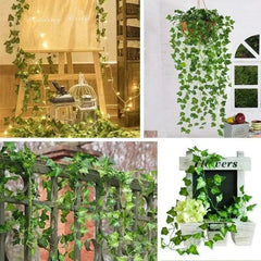 Artificial Plants Rattan Green Ivy Leaf with String Lights DIY Garland Wedding Party Decoration Home Room Wall Hanging Plants