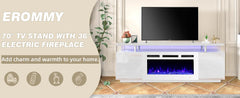 70'' Fireplace TV Stand with 36'' Electric Fireplace with 12 Flame Fireplace Insert Heater and 16 Color Led Lights,White