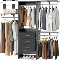 5FT Small Closet System with 3 Fabric Drawers, 60 Inches Walk In Closet Organizer System With 3 Adjustable Shelves, Hea