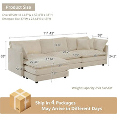 Modular Sectional Sofa, Convertible Modern L Shaped Sofa Chenille Cloud Couches Set with Ottoman for Living Room