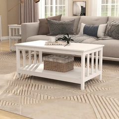 Farmhouse Coffee Table,   Living Room Table with Shelf, 39.9L*22W*18.1H