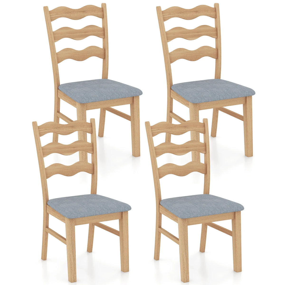 Dining Chair Set of 4 w/ Padded Seat Hollowed Wave Backrest Rubber Wood Frame