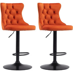 Bar Stools Set of 2,Adjustable Barstools with Back Velvet Tufted Counter Stool Modern Upholstered Bar Chairs with Nailhead