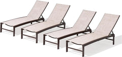 Outdoor Lounge Chairs Set of 4, Patio Aluminum Chaise Lounge with Adjustable Backrest, Rustproof Pool Lounge Chairs