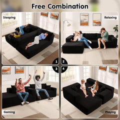 104" Cloud Sectional Couch with L-Shape Chaise Modern Modular Sofa with Deep Seat Upholstered Couches Black Corduroy Fabric